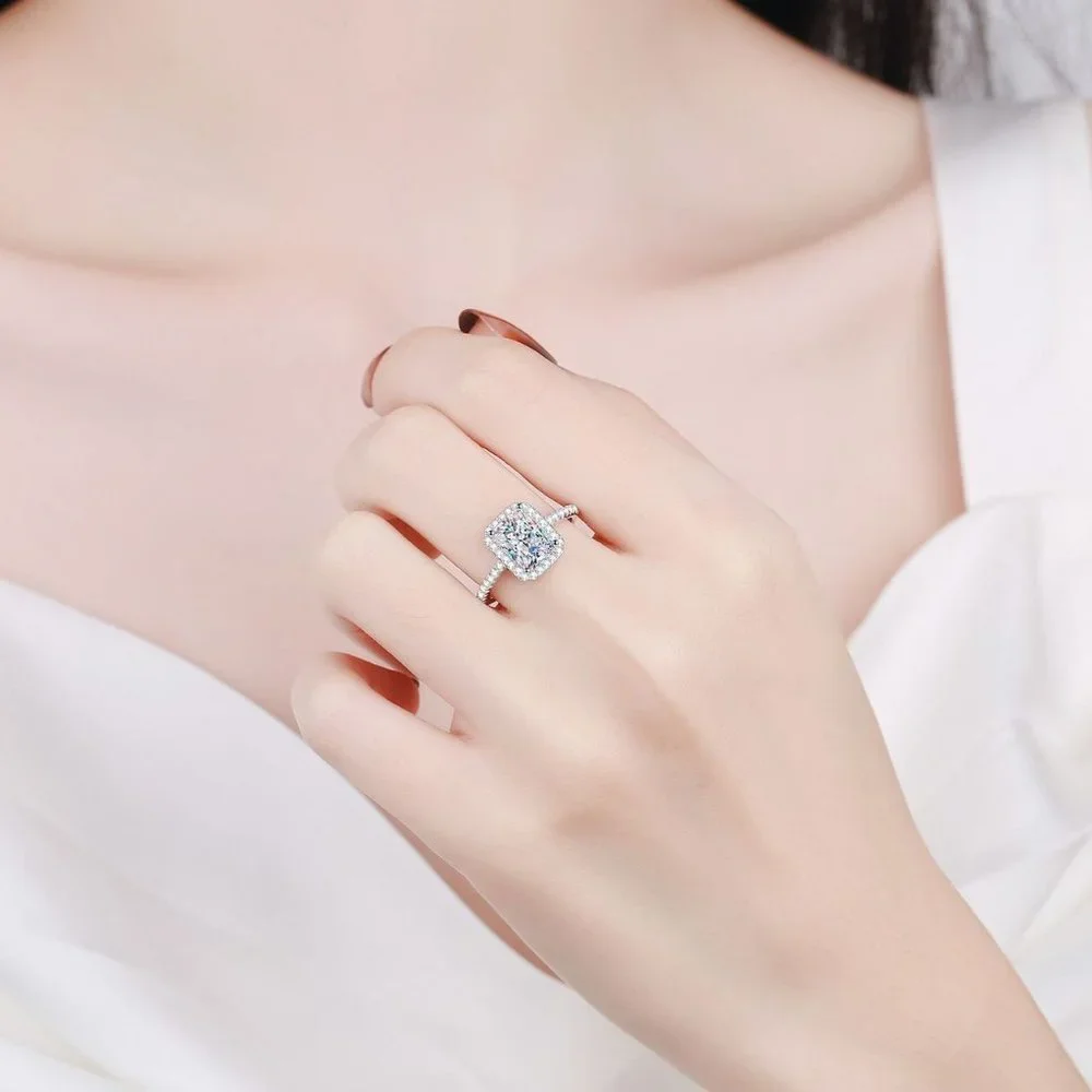 Certified 2ct. t.w. Moissanite Diamond Radiant Cut Engagement Ring NEW